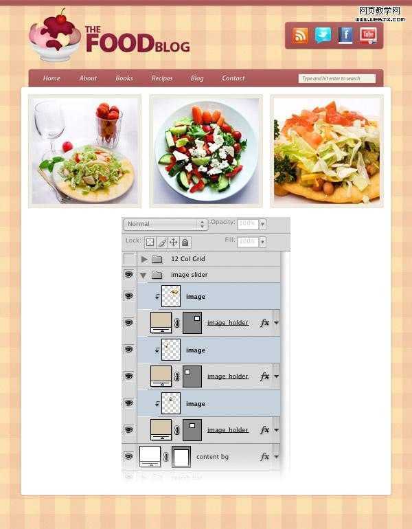 PhotoShop制作出美食blog网站首页的网页设计制作教程