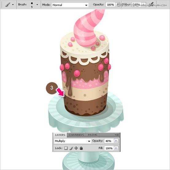 Photoshop绘制甜美精致的巧克力蛋糕教程