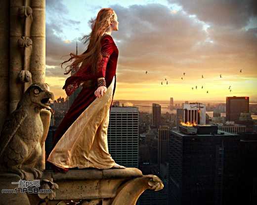 PS合成站在城市高楼上远眺城市的女孩图片