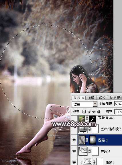 Photoshop将湖景人物图片打造出唯美的暗褐色秋季