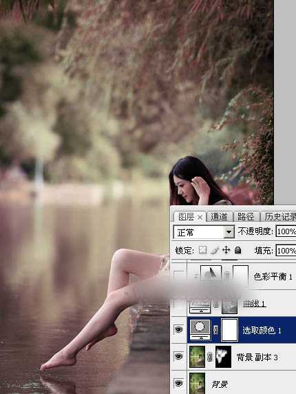 Photoshop将水景人物图片打造唯美的中性红褐色效果教程