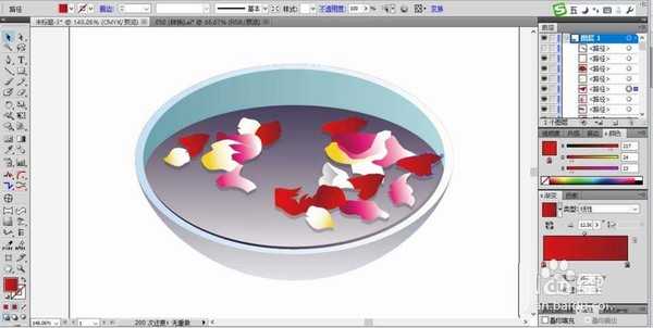 ai怎么绘制水盆中漂浮的花瓣?