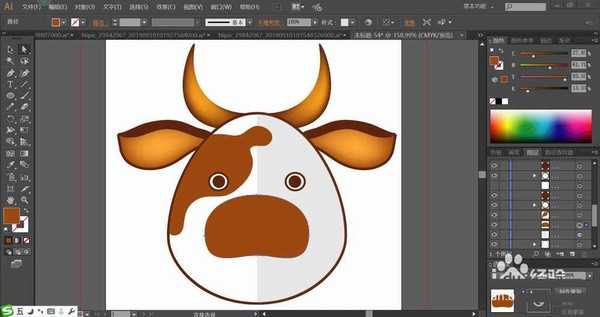 ai怎么绘制花脸的小牛头像? ai小牛头像的画法